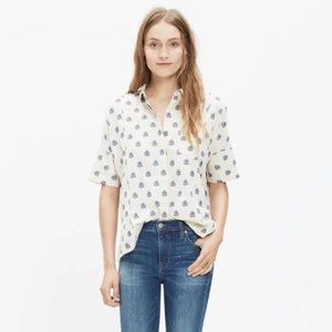 Madewell Off White Academie Floral Weave Button Up Blouse